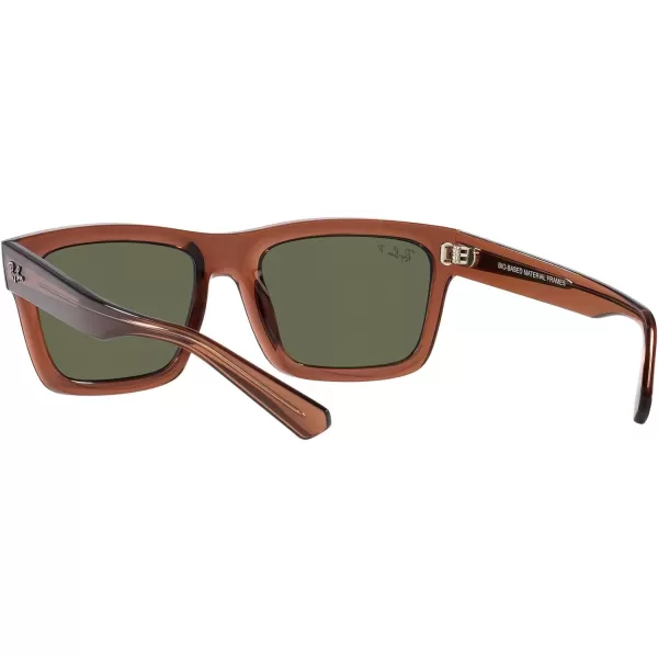 RayBan Mens Rb4396f Warren Low Bridge Fit Rectangular SunglassesTransparent BrownDark Green Polarized