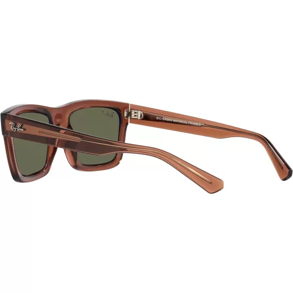 RayBan Mens Rb4396f Warren Low Bridge Fit Rectangular SunglassesTransparent BrownDark Green Polarized