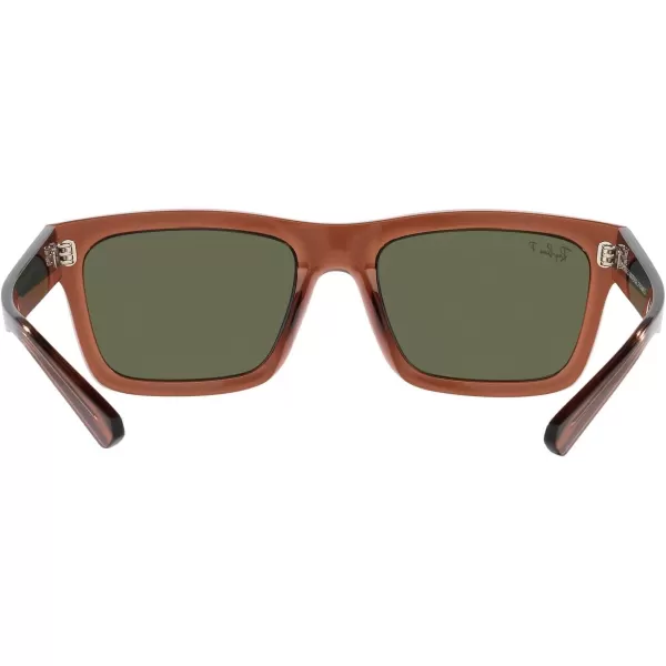 RayBan Mens Rb4396f Warren Low Bridge Fit Rectangular SunglassesTransparent BrownDark Green Polarized