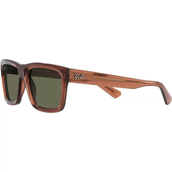 RayBan Mens Rb4396f Warren Low Bridge Fit Rectangular SunglassesTransparent BrownDark Green Polarized