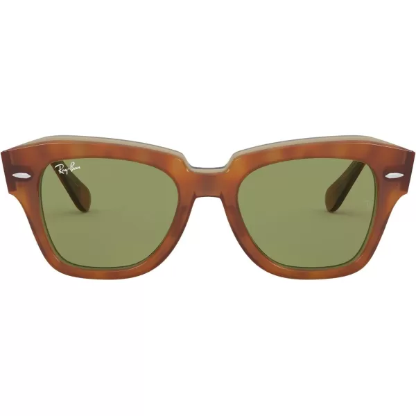 RayBan Rb2186 State Street Square SunglassesHavana on Transparent BeigeBottle Green