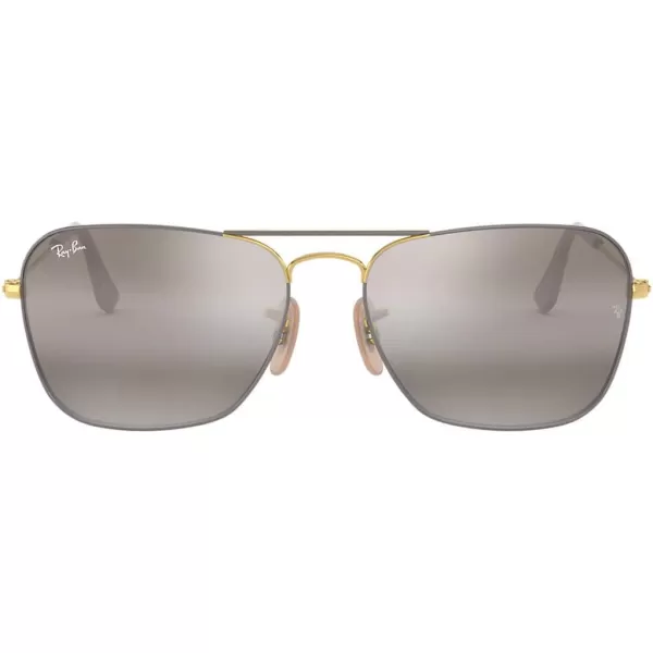 RayBan Rb3136 Caravan Square SunglassesMatte Grey on GoldGrey Bimirrored Grey