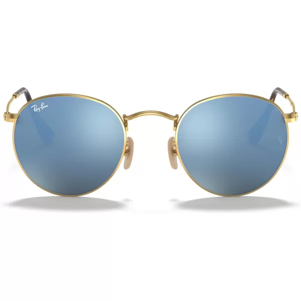 RayBan Rb3447n Round Flat Lens SunglassesGoldLight Blue Flash