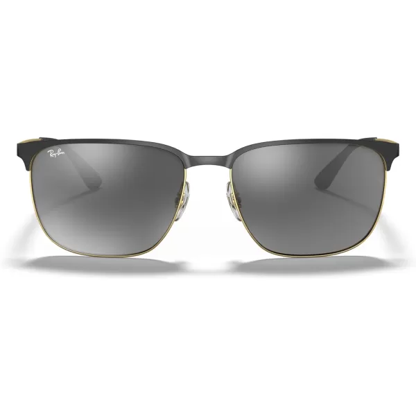 RayBan Rb3569 Square SunglassesBlack on GoldGrey Mirrored Silver Gradient