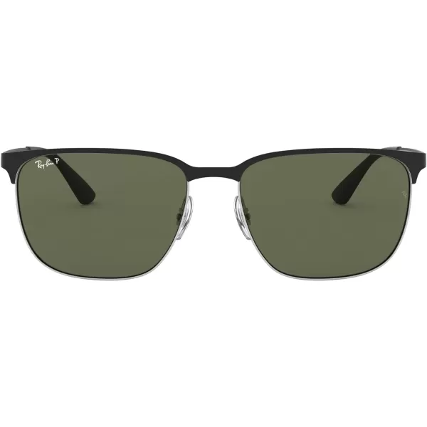 RayBan Rb3569 Square SunglassesBlack on SilverPolarized Green