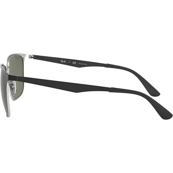 RayBan Rb3569 Square SunglassesBlack on SilverPolarized Green
