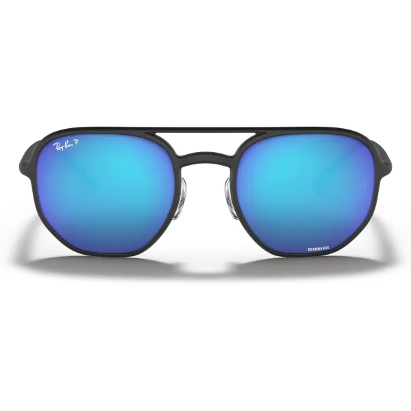 RayBan Rb4321ch Chromance Hexagonal SunglassesMatte BlackPolarized Green Mirrored Blue