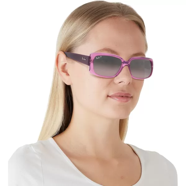 RayBan Womens RB4389 Square SunglassesTransparent VioletGrey Gradient Polarized