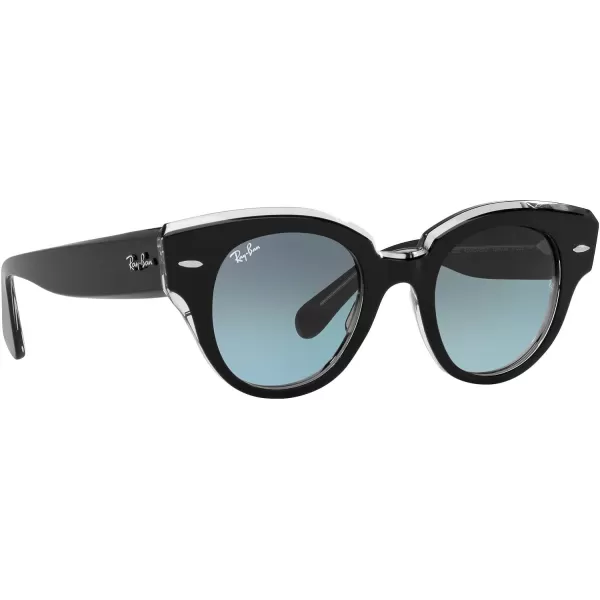 RayBan Womens Rb2192 Roundabout Round SunglassesBlack on TransparentBlue Gradient Grey