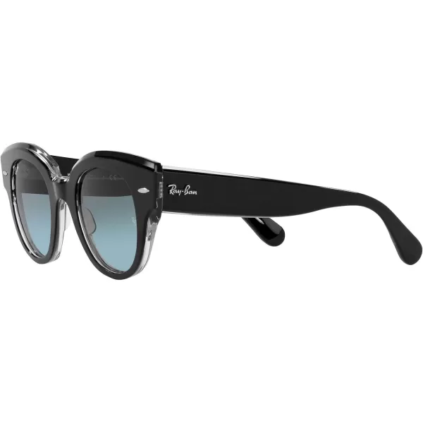 RayBan Womens Rb2192 Roundabout Round SunglassesBlack on TransparentBlue Gradient Grey