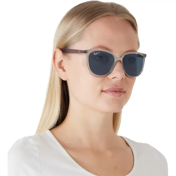 RayBan Womens Rb4378 Square SunglassesTransparent GreyDark Blue Polarized