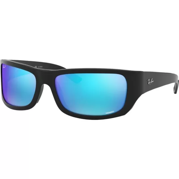 RayBan Mens Rb4283ch Chromance Rectangular SunglassesBlackPolarized Green Mirrored Blue