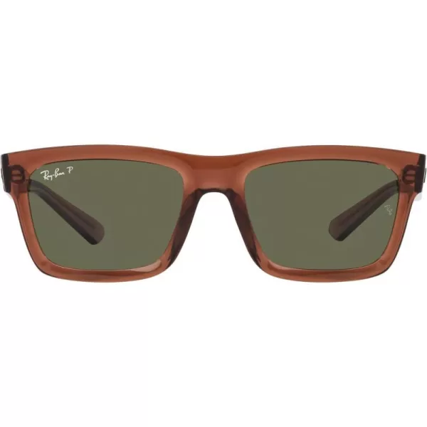 RayBan Mens Rb4396f Warren Low Bridge Fit Rectangular SunglassesTransparent BrownDark Green Polarized