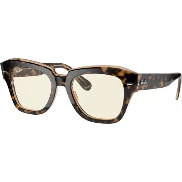 RayBan RB2186 State Street Square SunglassesHavana on Transparent Light BrownClear to Grey Photochromic Blue Light Filtering