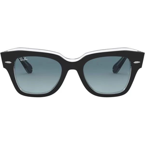 RayBan Rb2186 State Street Square SunglassesBlack on TransparentBlue Gradient Grey