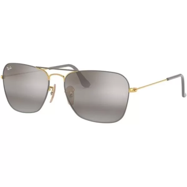 RayBan Rb3136 Caravan Square SunglassesMatte Grey on GoldGrey Bimirrored Grey