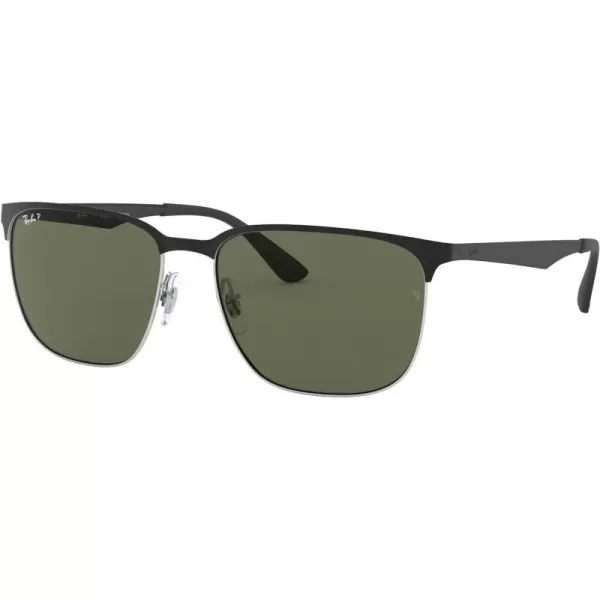 RayBan Rb3569 Square SunglassesBlack on SilverPolarized Green