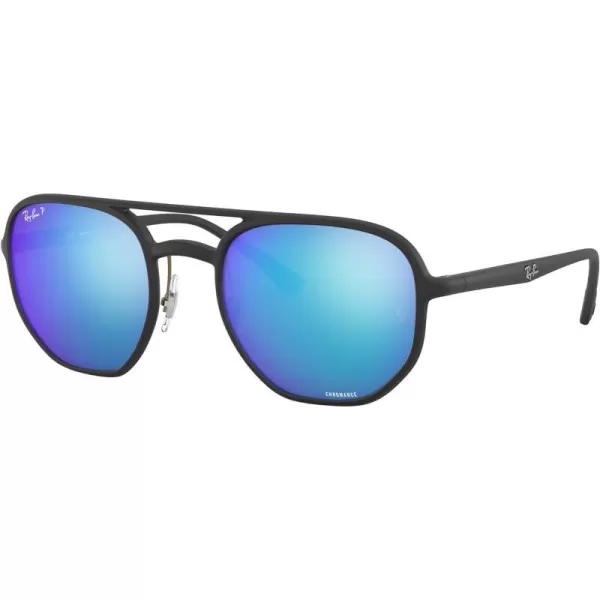 RayBan Rb4321ch Chromance Hexagonal SunglassesMatte BlackPolarized Green Mirrored Blue