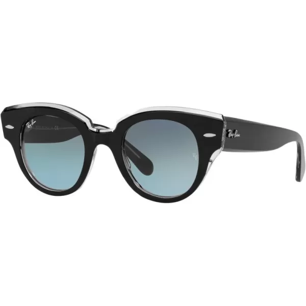 RayBan Womens Rb2192 Roundabout Round SunglassesBlack on TransparentBlue Gradient Grey