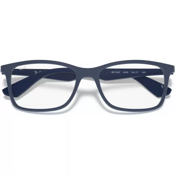 RayBan RX7047 Rectangular Prescription Eyeglass FramesMatte Transparent BlueDemo Lens