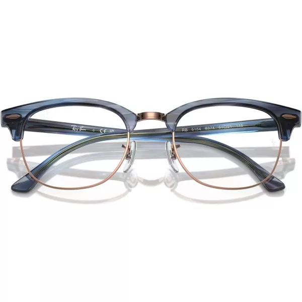 RayBan Rx5154 Clubmaster Square Prescription Eyeglass FramesStriped Blue on Rose GoldDemo Lens