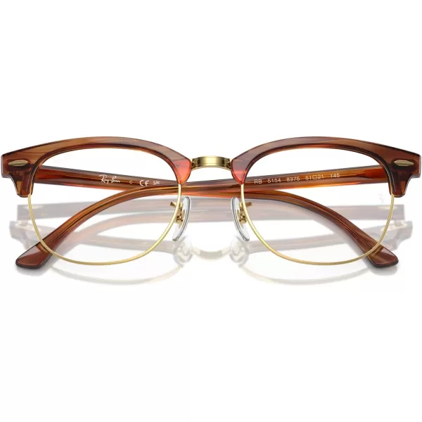 RayBan Rx5154 Clubmaster Square Prescription Eyeglass FramesStriped Brown on GoldDemo Lens