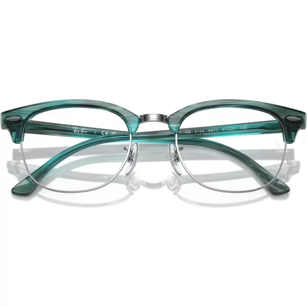 RayBan Rx5154 Clubmaster Square Prescription Eyeglass FramesStriped Green on SilverDemo Lens