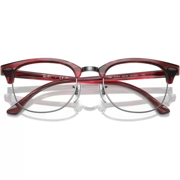 RayBan Rx5154 Clubmaster Square Prescription Eyeglass FramesStriped Red on GunmetalDemo Lens