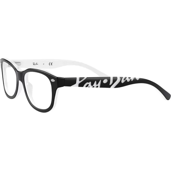 RayBan Junior Ry1544 Square Prescription Eyeglass Frames Black on WhiteDemo Lens 48 mmRayBan Junior Ry1544 Square Prescription Eyeglass Frames Black on WhiteDemo Lens 48 mm