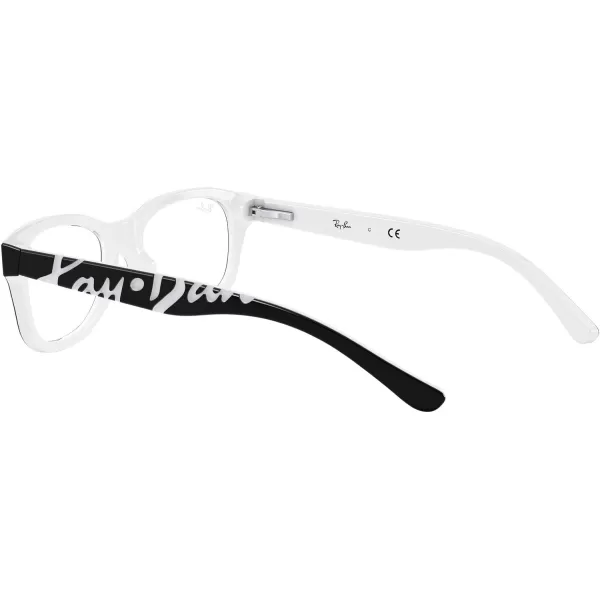 RayBan Junior Ry1544 Square Prescription Eyeglass Frames Black on WhiteDemo Lens 48 mmRayBan Junior Ry1544 Square Prescription Eyeglass Frames Black on WhiteDemo Lens 48 mm