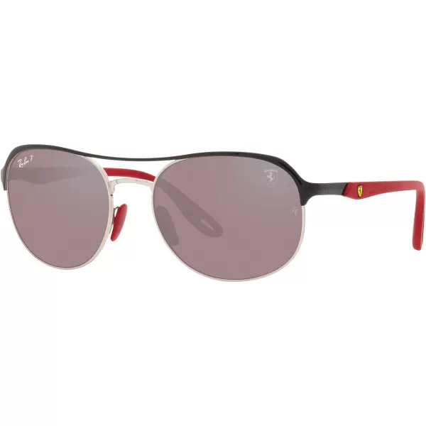 RayBan Rb3685m Scuderia Ferrari Collection Square SunglassesBlack on SilverChromance Polarized Purple Mirrored Silver