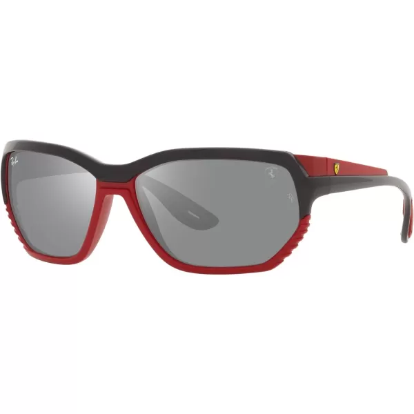 RayBan Rb4366m Scuderia Ferrari Collection Square SunglassesBlack on Matte RedGrey Mirrored Silver Gradient