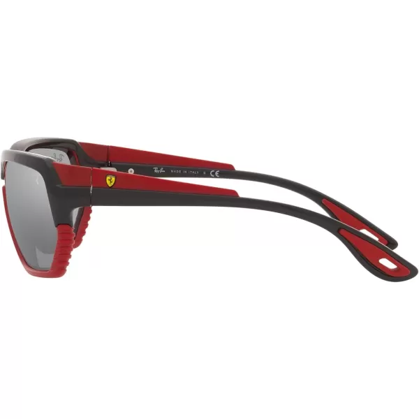 RayBan Rb4366m Scuderia Ferrari Collection Square SunglassesBlack on Matte RedGrey Mirrored Silver Gradient