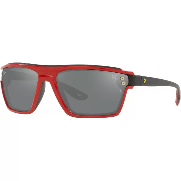RayBan Rb4370m Scuderia Ferrari Collection Square SunglassesRed on Rubber BlackGrey Mirrored Silver