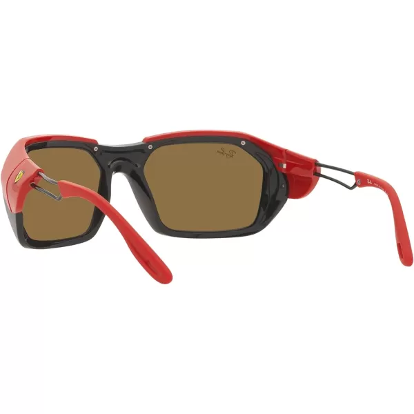 RayBan Womens Rb4367m Scuderia Ferrari Collection Rectangular SunglassesBlackBrown Mirrored Orange