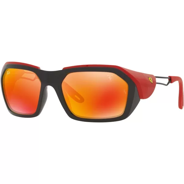 RayBan Womens Rb4367m Scuderia Ferrari Collection Rectangular SunglassesBlackBrown Mirrored Orange