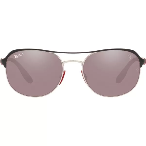 RayBan Rb3685m Scuderia Ferrari Collection Square SunglassesBlack on SilverChromance Polarized Purple Mirrored Silver