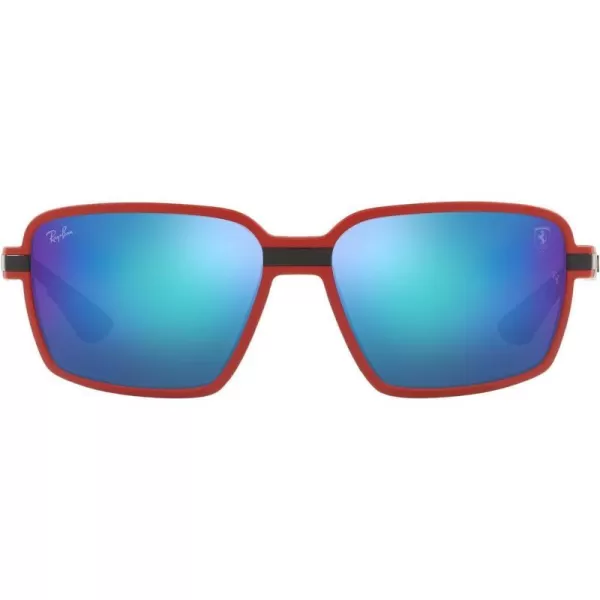 RayBan Rb8360m Scuderia Ferrari Collection Square SunglassesMatte RedLight Green Mirrored Blue