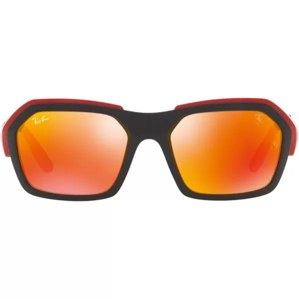 RayBan Womens Rb4367m Scuderia Ferrari Collection Rectangular SunglassesBlackBrown Mirrored Orange