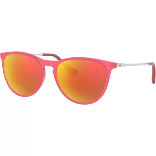 RayBan Junior Kids RJ9060sf Erika Asian Fit Round SunglassesFuchsia Fluorescent Transparent RubberBrown Mirrored Orange