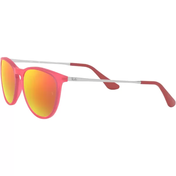 RayBan Junior Kids RJ9060sf Erika Asian Fit Round SunglassesFuchsia Fluorescent Transparent RubberBrown Mirrored Orange