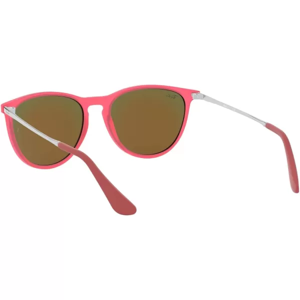 RayBan Junior Kids RJ9060sf Erika Asian Fit Round SunglassesFuchsia Fluorescent Transparent RubberBrown Mirrored Orange