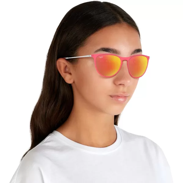 RayBan Junior Kids RJ9060sf Erika Asian Fit Round SunglassesFuchsia Fluorescent Transparent RubberBrown Mirrored Orange