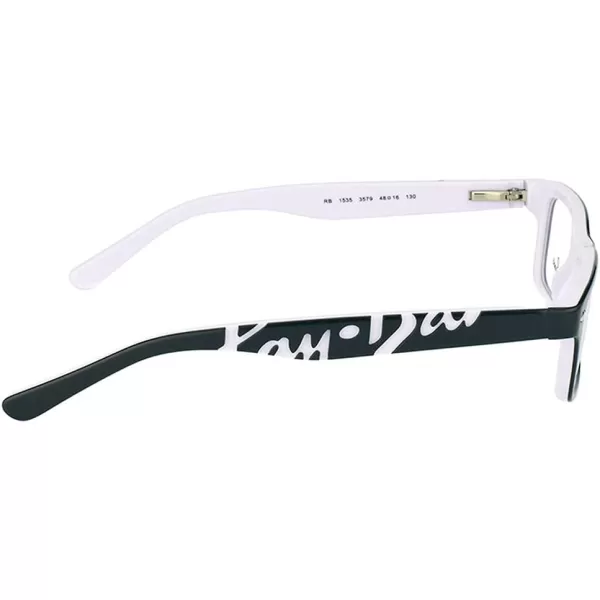 RayBan Junior Ry1535 Rectangular Prescription Eyeglass Frames Black on WhiteDemo Lens 48 mmRayBan Junior Ry1535 Rectangular Prescription Eyeglass Frames Black on WhiteDemo Lens 48 mm