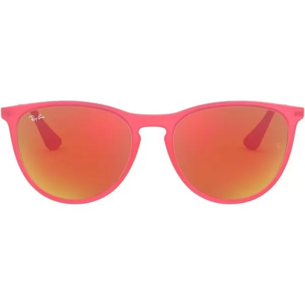 RayBan Junior Kids RJ9060sf Erika Asian Fit Round SunglassesFuchsia Fluorescent Transparent RubberBrown Mirrored Orange