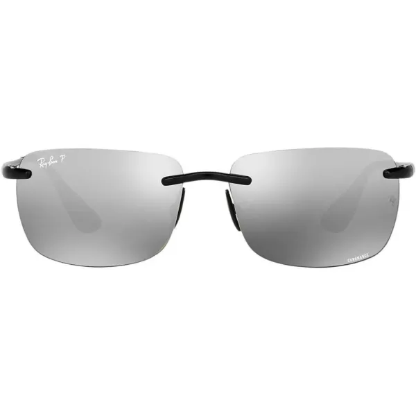 RayBan Mens Rb4255 Chromance Square SunglassesBlackPolarized Grey Mirrored Silver