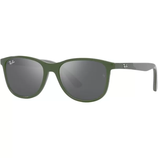 RayBan Boys Rj9077s Square SunglassesGreen on Rubber GreyGrey Mirrored Silver