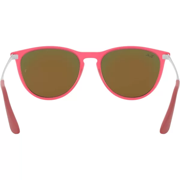 RayBan Junior Kids RJ9060s Erika Round SunglassesFuchsia Fluorescent Transparent RubberBrown Mirrored Orange