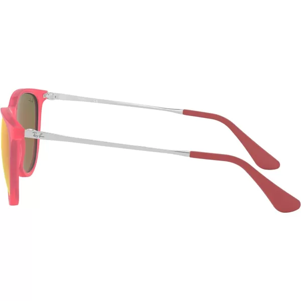 RayBan Junior Kids RJ9060s Erika Round SunglassesFuchsia Fluorescent Transparent RubberBrown Mirrored Orange