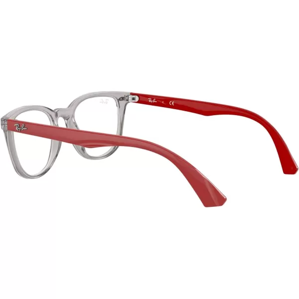 RayBan Junior Kids RY1601 Square Prescription Eyeglass FramesTransparent Grey on RedDemo Lens